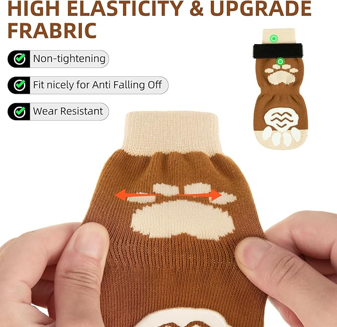 PUPTECK Anti Slip Dog Socks 2 Pairs with Double Grippers for Hardwood Floors, Shoes for Hot/Cold Pavement, Boots & Paws Protectors to Prevent Licking, Traction Booties for Senior Small Large Dogs