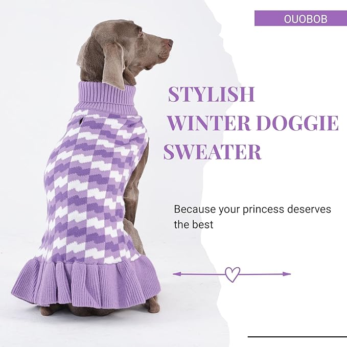 Girl Dog Sweater Dress for Small Medium Dogs,Dog Sweater Dress with Leash Hole, Thick Turtleneck Knitwear for Female Dogs, Cute Warm Fall Winter Pet Knitted Dress for Cold Weather, Christmas-M