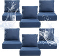 6" Thicker Outdoor Chair Cushion 6 Sets - 24" *24" *6" Waterproof Patio Furniture Cushions with Removable Cover, 28D High Density Sponge Filling Thicken Outdoor Patio Cushions - Blue