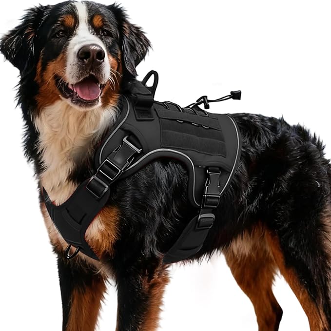 Heavy-Duty Tactical Dog Harness for Large Dogs, No Pull Adjustable Reflective Pet Vest with Molle System, K9 Military-Grade Control for Service Training, Outdoor & 10+ Breeds, Black, XX-Large