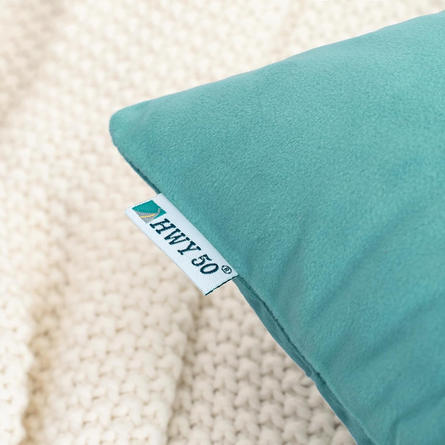 HWY 50 Teal Blue Velvet Rectangular Throw Pillow Covers 12x20 Inch, Pack of 2 Soft Cozy Solid Decorative Luxury Cushion Cases for Couch Sofa Bed Living Room Bedroom