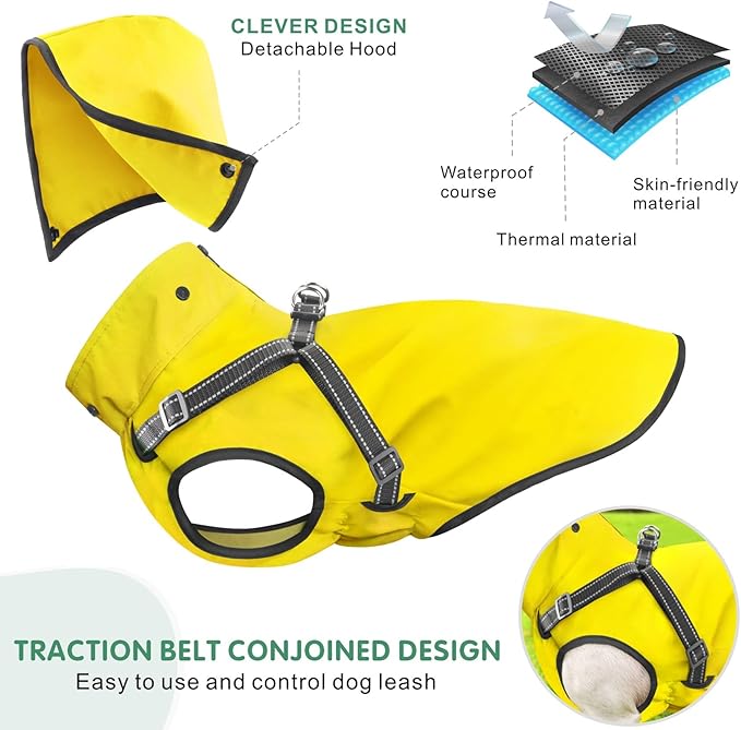 Mosucoirl Dog Raincoat Waterproof Dog Hoodie Reflective Dogs Raincoat Hooded Adjustable Rain Jacket for Small Medium Large Dogs Puppies Doggie (Yellow, XXL)