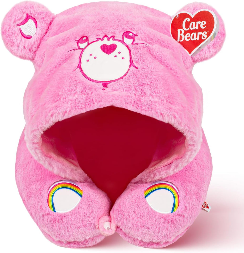 Care Bears - Cheer Bear Snuggle Hood, Travel Pillow with Hood, Soft Plush Neck Support, Lightweight, Comfortable and Breathable, Airplane, Care and Train Travel - Pink