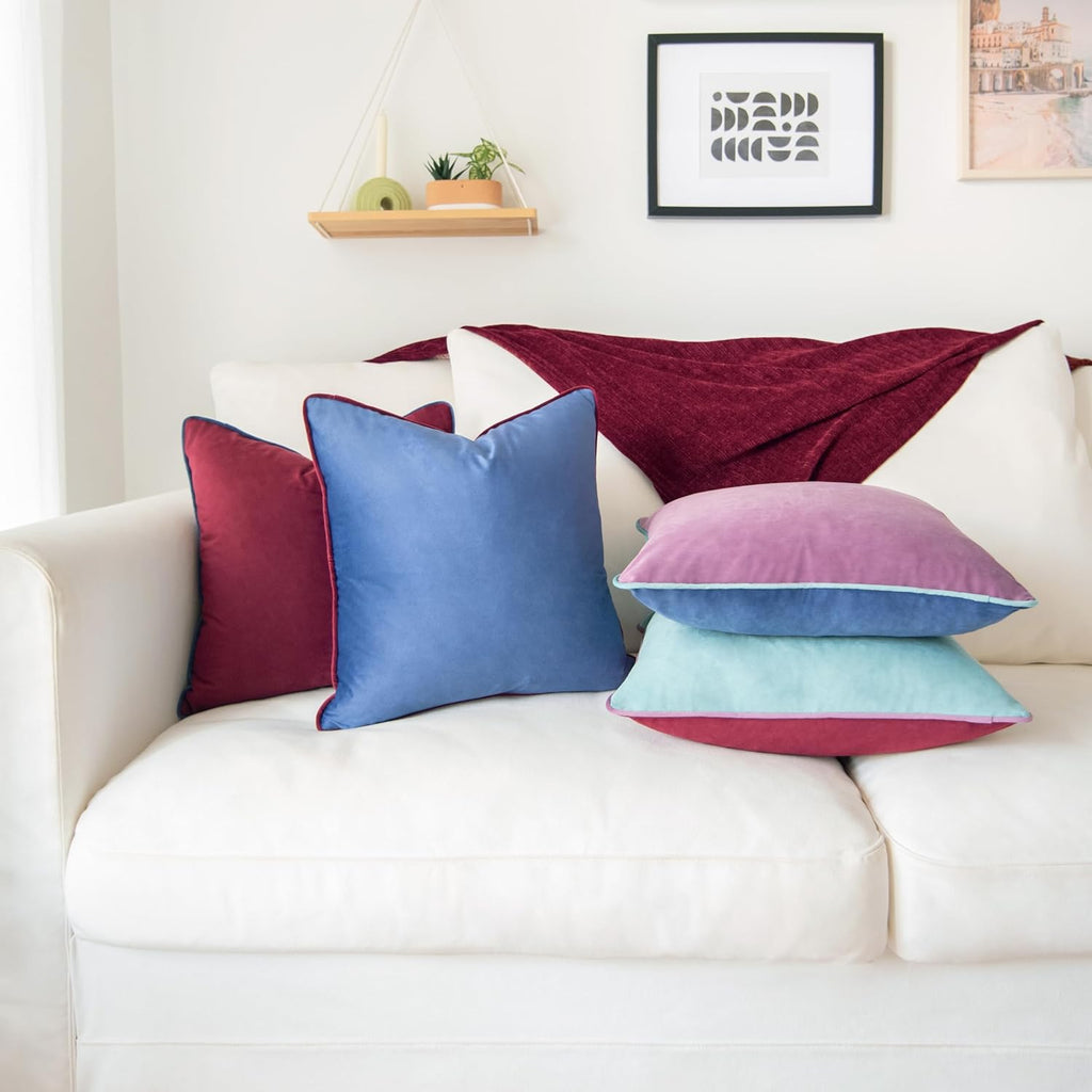 MONDAY MOOSE Decorative Throw Pillow Covers Cushion Cases, Set of 4 Soft Velvet Modern Double-Sided Designs, Mix and Match for Home Decor, Pillow Inserts Not Included (20x20 inch, Purple/Blue)