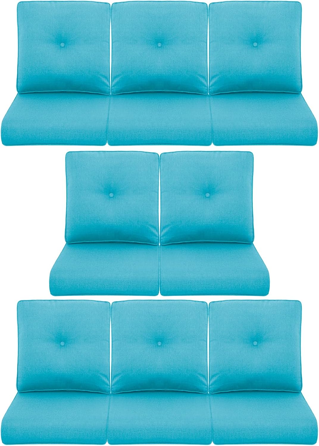 8-Piece Outdoor Patio Cushion Set - Fade & Water Resistant with Removable Olefin Cover, 22x24x4 Inch Memory Foam Cushions for Wicker Sectional Sofa – Teal/Buckle