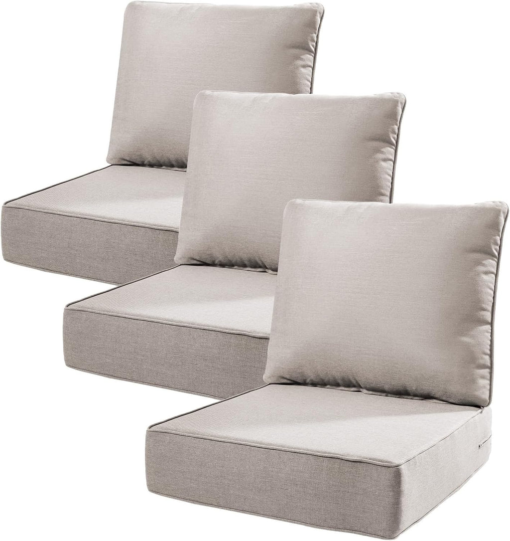 6" Thick Outdoor Cushions 22x24x6, 3-Set Deep Seat Patio Cushions with Removable Cover, Waterproof & Fade Resistant Replacement for Wicker Chair, Loveseat, Sofa - Beige