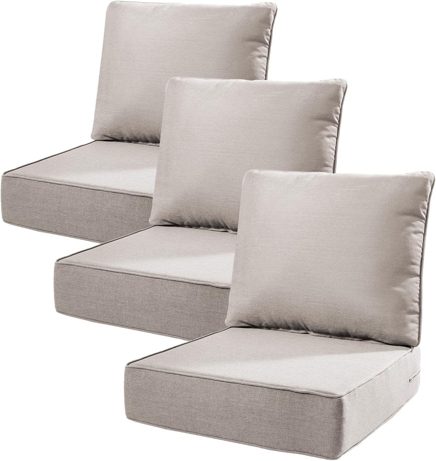6" Thick Outdoor Cushions 22x24x6, 3-Set Deep Seat Patio Cushions with Removable Cover, Waterproof & Fade Resistant Replacement for Wicker Chair, Loveseat, Sofa - Beige