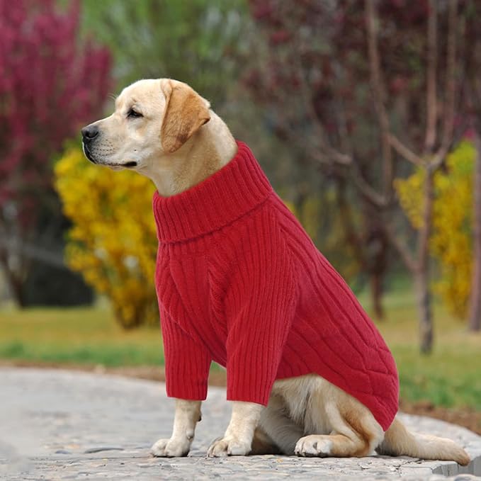 XXL Dog Sweaters for Extra Large Dogs, Warm Winter Fall Turtleneck Knitwear, Christmas Sweater, Pet Sweatshirt Clothes Outfit for Girls Boys, Labrador (Red XXL)