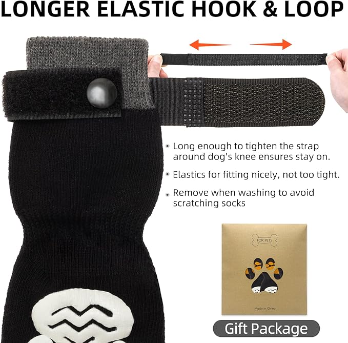 PUPTECK Anti Slip Dog Socks 2 Pairs with Double Grippers for Hardwood Floors, Shoes for Hot/Cold Pavement, Boots & Paws Protectors to Prevent Licking, Traction Booties for Senior Small Large Dogs