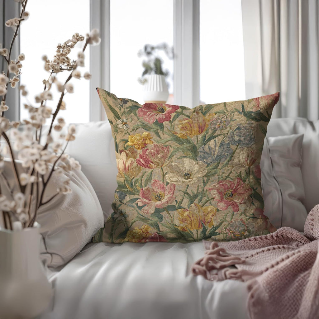 Bohemian Pillow Covers | Vintage Floral & Carpet Design | Double Sided Blue White Decorative Pillowcases for Couch, Bed | Indoor Outdoor Boho Home Decor (White&Pink, 18x18inches)