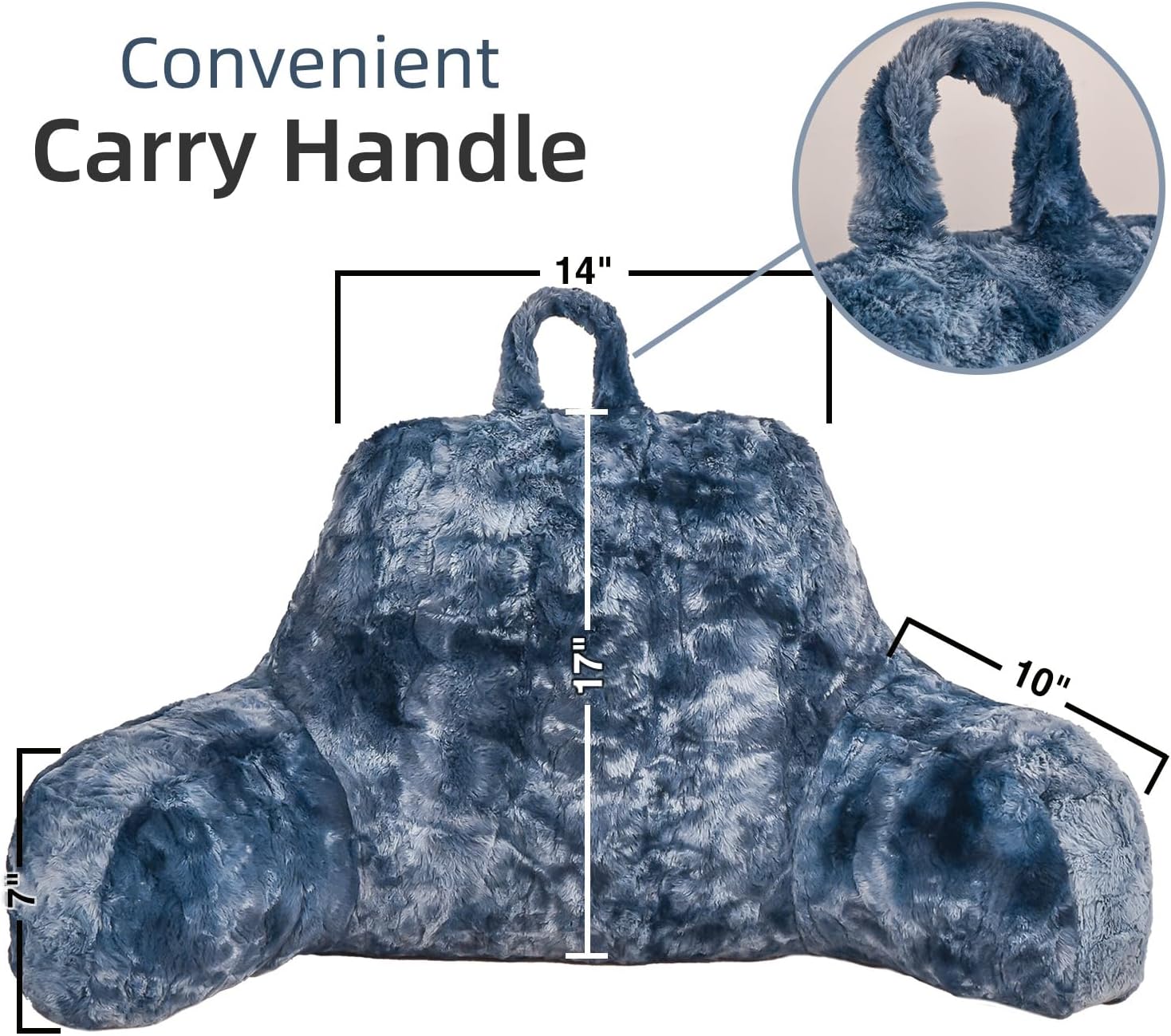 A Nice Night Faux Fur Reading Pillow Bed Wedge Large Adult Children Backrest with Arms Back Support for Sitting Up in Bed/Couch for Bedrest,Tie Dyed Navy