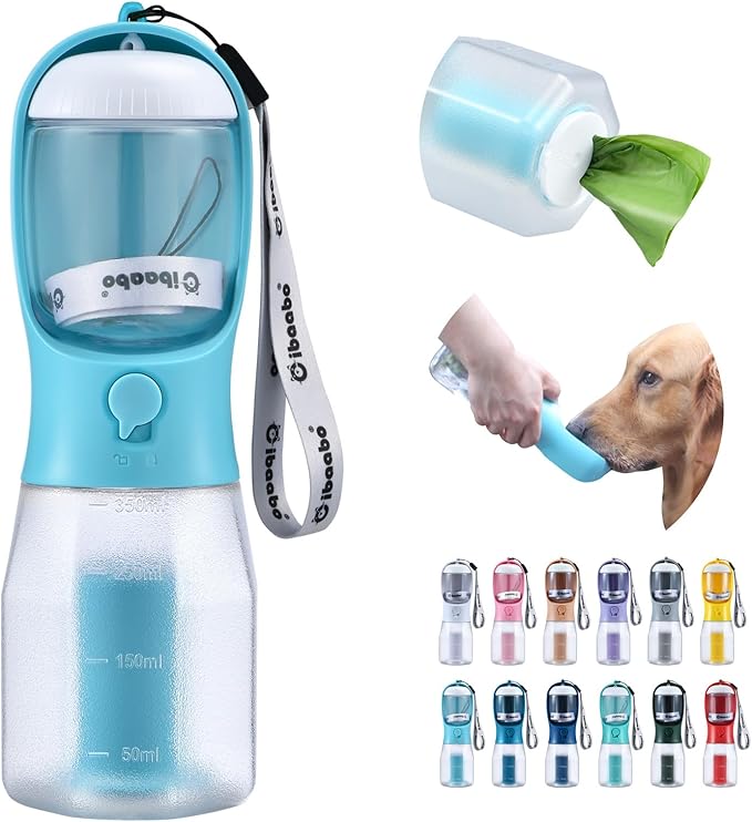 Dog Water Bottle with Food Container & Poop Bag Holder, Travel Water Bowl, Portable Pet Dispenser, Dog Gifts Stuff Accessories Items, Puppy Essentials for Yorkie Chihuahua Walking Hiking