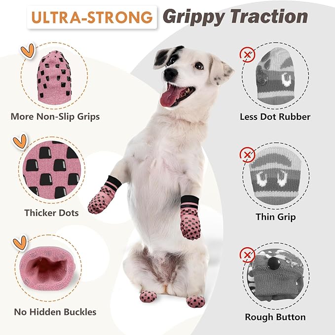 Non Slip Dog Socks to Prevent Licking Paws Grippy Socks for Senior Dog on Hardwood Floors Anti Slip Dog Socks for Hot Pavement Double Side Paw Protector Prevent Scratching Pink XS