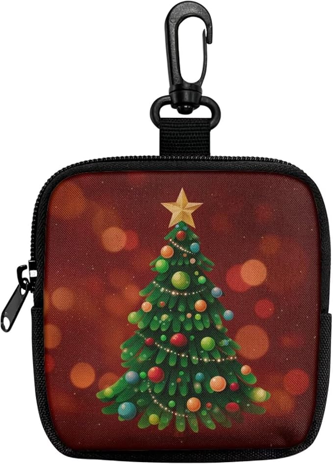 KEIAHUAN Christmas Tree Christmas Dog Treat Pouch Red Pocket Sized Pet Training Pouch Dog Training and Walks Snack Bag with Clasp Reusable Pet Treat Container Christmas Decor, Red