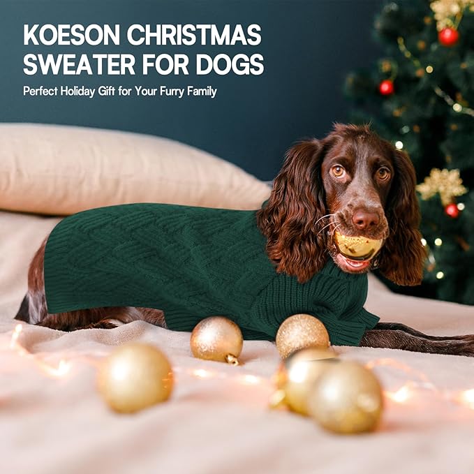 KOESON Dog Sweaters, Warm Medium Dog Sweater Girl and Boy, Turtleneck Christmas Sweaters for Medium Size Dogs, Easy On Pet Xmas Sweaters with Sleeves for Beagle, Dachshund, Boston Terrier, Green, M