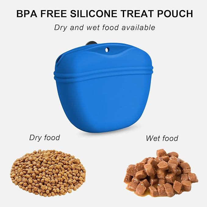 Left&Right Dog Clicker Training Kit,Silicone Dog Training Treat Pouch and Dog Clickers,Dog Treat Bag with Clicker Training for Dogs,Pet Treat Bag with Magnetic Buckle Closing and Waist Clip,Navy Blue