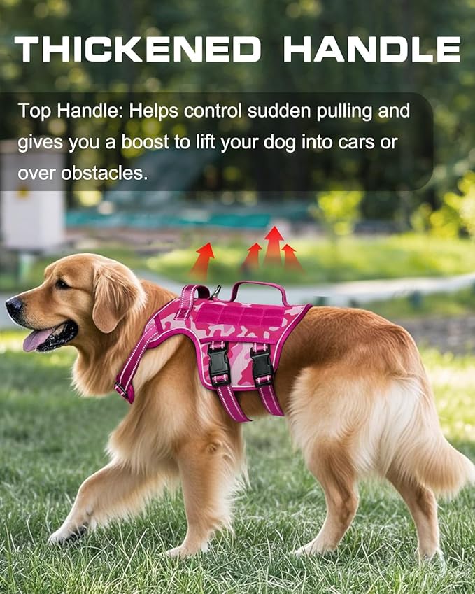 Tactical Dog Harness Medium Sized, Heavy Duty No Pull Dog Harness with Handle, Easy On and Off Service Dog Vest with Molle System, Reflective Pet Vest for Walking Hiking Training