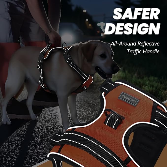 VIVAGLORY Dog Harness Easefit No Pull Dog Harness with Front Clip & Handle for Lifting Training, Adjustable Padded No-Pull Anti Pull Easy On for Puppy & Pet, S, Orange