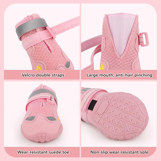 Dog Shoes for Large Medium Small Dog, Mesh Breathable Dog Shoes for Hot Pavement, Anti-Slip Dogs Boots Paw Protectors with Reflective for Outdoor Walking Indoor Hardfloors (Size 6)