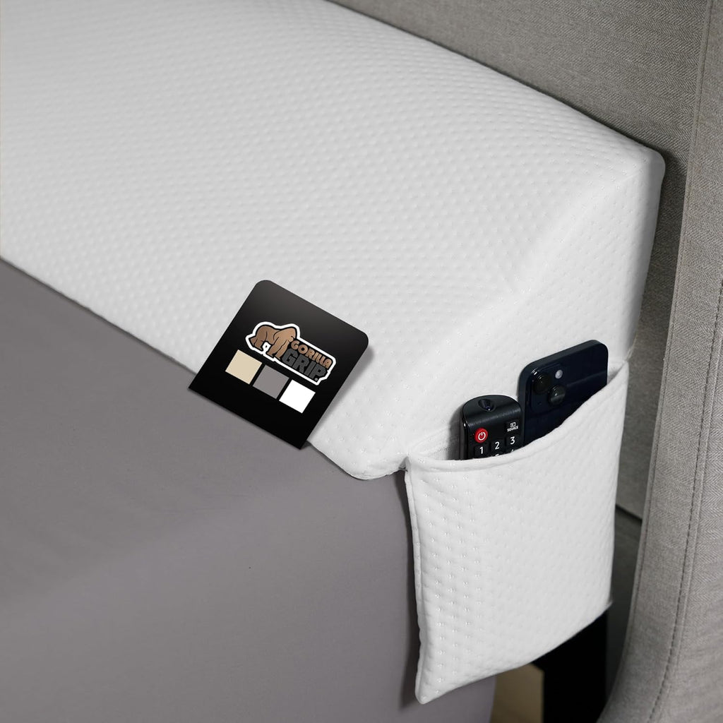 GORILLA GRIP Patent Pending Bed Wedge Pillow Headboard Gap Filler, US Designed, Comfortable Supportive High Density Foam Pillows, Stay in Place Gripping Dots, Wedges Between Mattress, Twin/XL White
