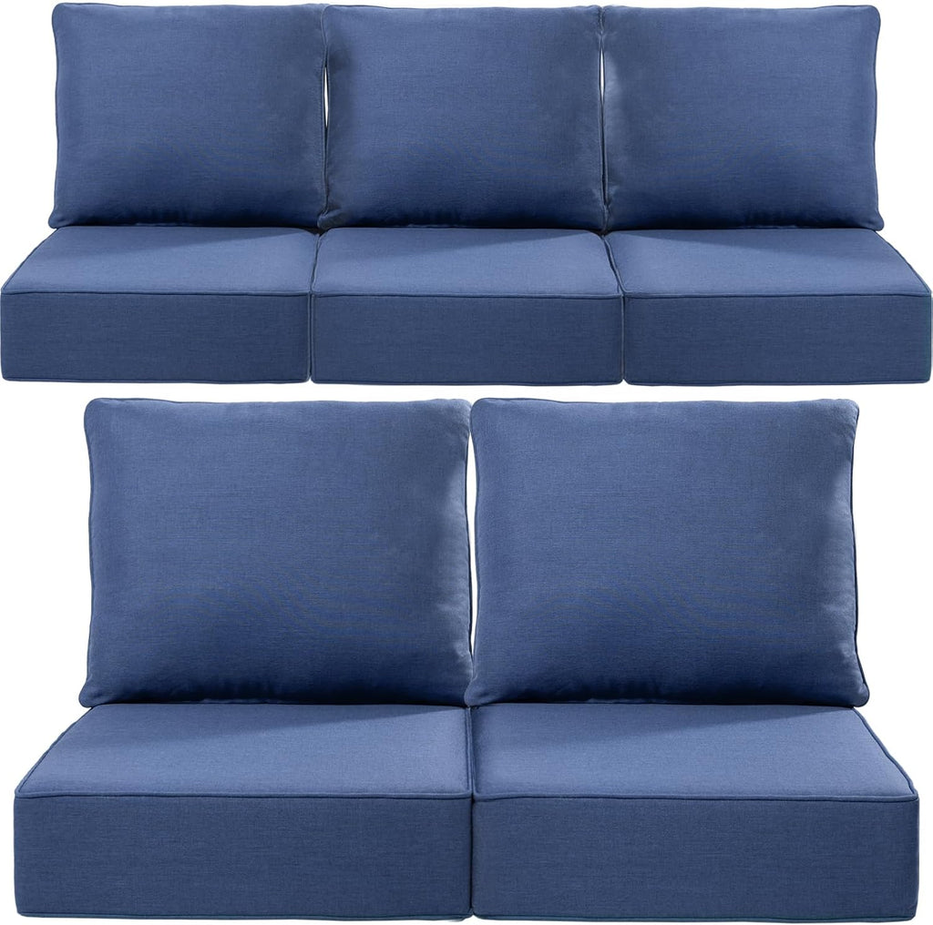 Luxury 24x24x6 Inch Outdoor Cushions for 5 Peice Patio Set - Set of 5 Outside Deep Seat Cushion for Porch Furniture Dining Rocking Swivel Chairs Loveseat Couch Sectional Sofa - Navy Blue