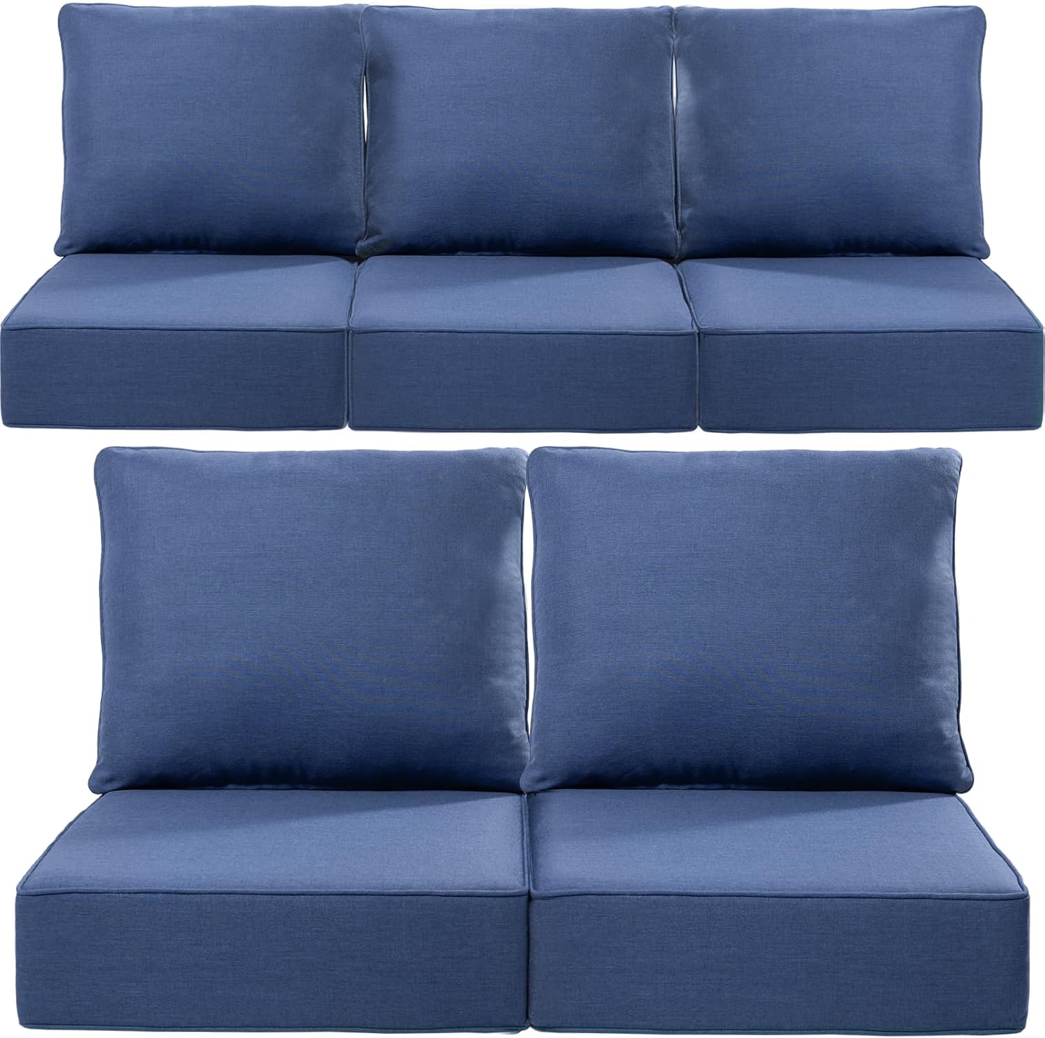 Luxury 24x24x6 Inch Outdoor Cushions for 5 Peice Patio Set - Set of 5 Outside Deep Seat Cushion for Porch Furniture Dining Rocking Swivel Chairs Loveseat Couch Sectional Sofa - Navy Blue