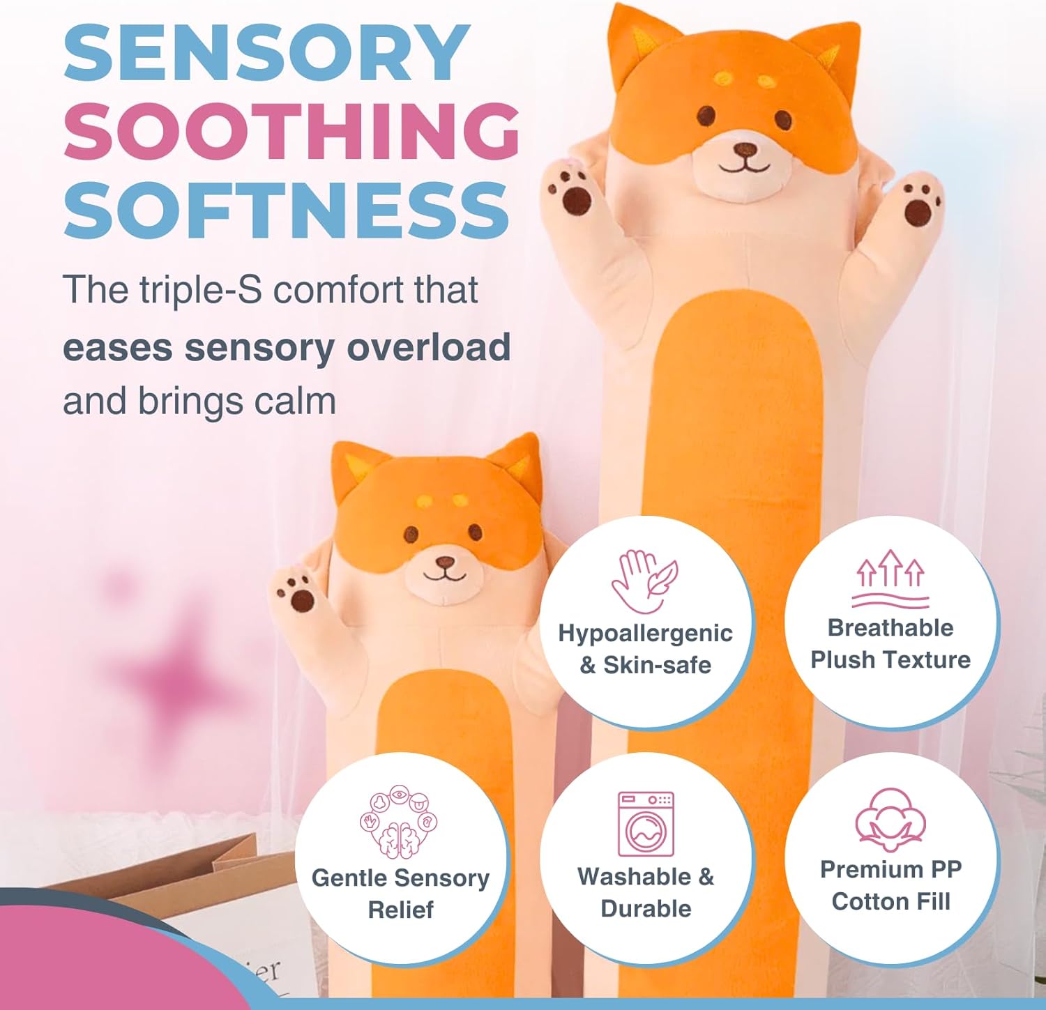 Fox Plush Body Pillow for Kids | Long Stuffed Animal Cuddle Pillow | Soft, Cute Hugging Toy | Plushie Gift for Girls & Boys | Long Plush Body Pillow for Sleep & Comfort | Large, 47 Inches