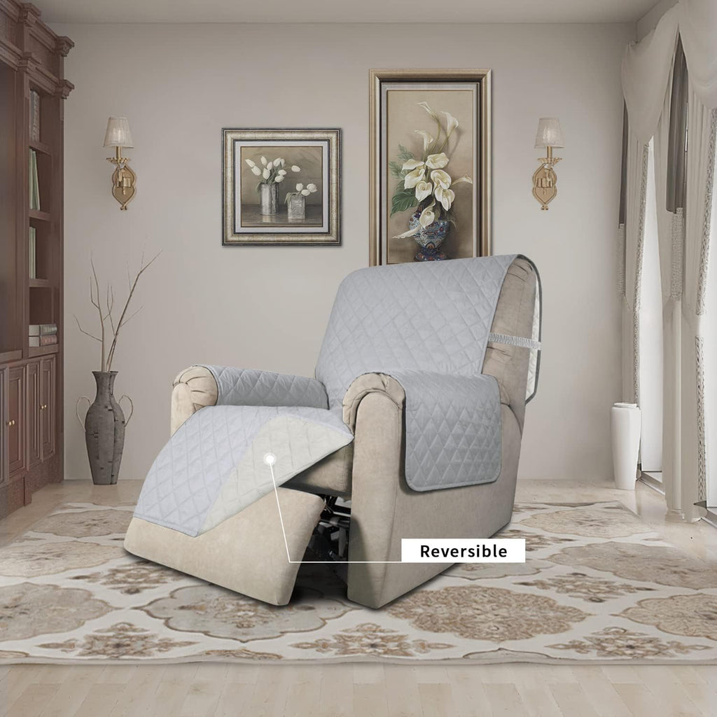 Easy-Going Recliner Chair Slipcover Reversible Sofa Cover Water Resistant Couch Cover Furniture Protector with Elastic Straps for Pets Dog (Recliner 22 inch, Light Gray/Ivory)