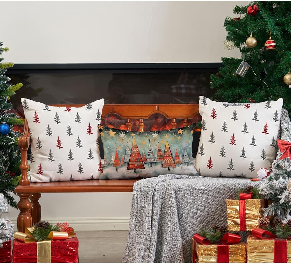 DFXSZ Christmas Pillow Covers 18x18 inch Set of 2 Christmas Tree Decorative White Throw Pillow Covers Winter Famliy Decoration for Home Couch TH-30G18