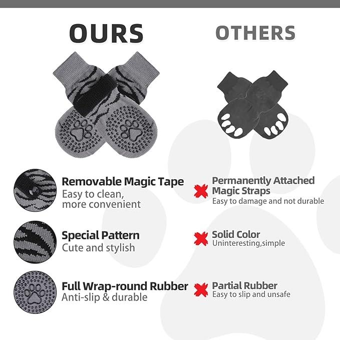 KOOLTAIL Dog Socks for Hot/Cold Pavement to Prevent Licking Paws,Dog Boots&Paw Protector for Hardwood Floors Anti Slip,Traction Control No Twist Grip Booties for Small Medium Large Senior Dogs S