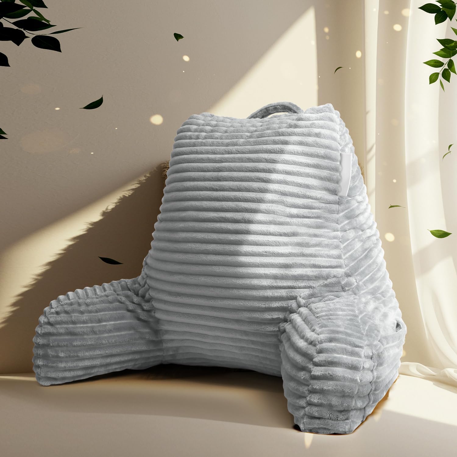 Hearth & Harbor Reading Pillow for Bed Adult – Back Pillow for Sitting in Bed, Standard Bed Pillows for Sitting Up in Bed, Foam Bed Chair Pillow, Light Grey Bed Rest Pillow