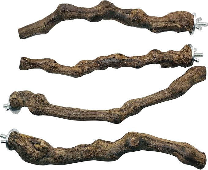 Allazone 5 PCS Natural Grape Stick Perch Swing Chewing Toys for Parrot Cages, Cockatiels, Parakeets, Finches - Bird Standing Stick