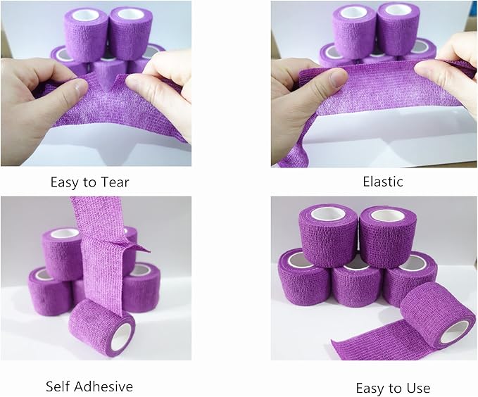 6 Pack 2" x 5 Yards Self Adhesive Bandage Wrap Breathable Cohesive Vet Wrap for Pets, Elastic Self-Adherent Tape for Sports, Wrist, Ankle (Purple)