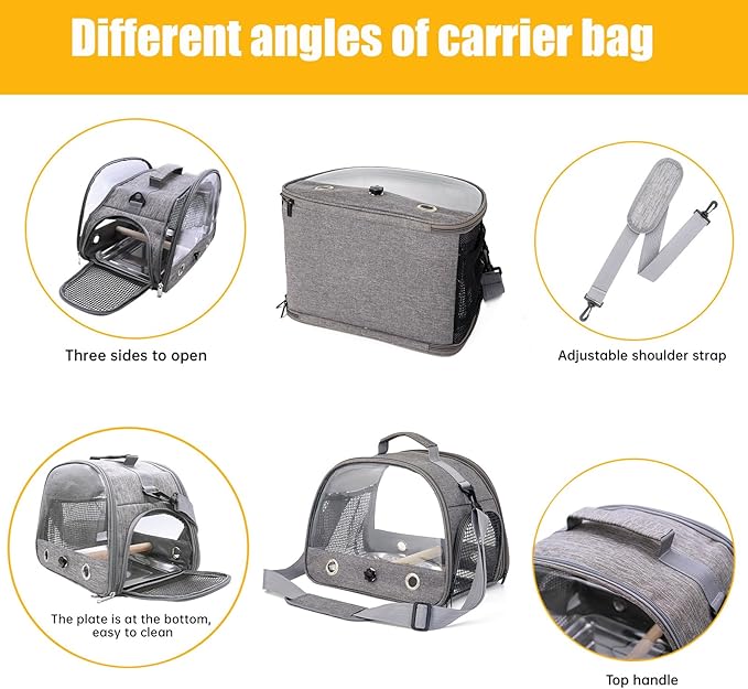 Bird Carrier with Perch Parakeet Travel Carrier Bag Portable Bird Backpack with Plat Breathable Parrot Travel Cage for Small Pets