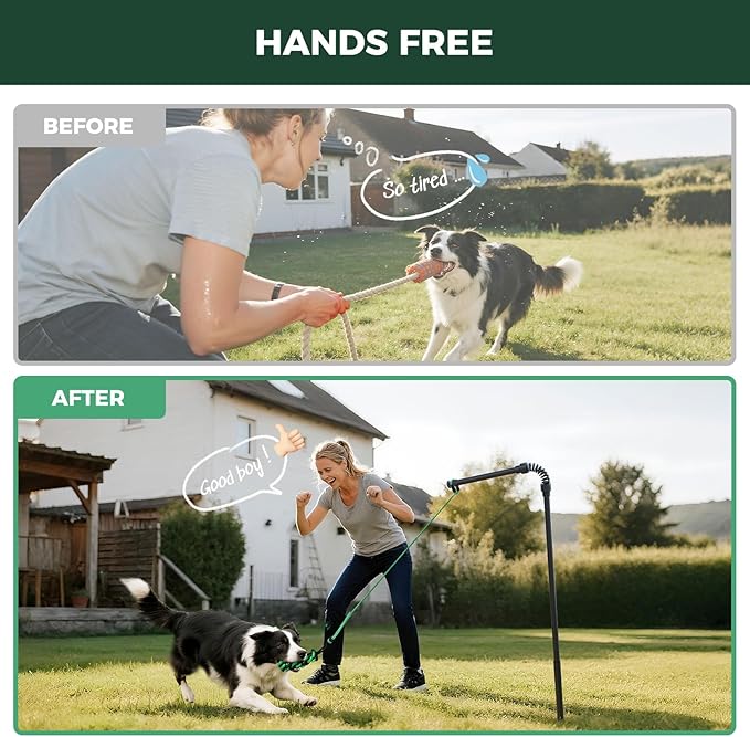 FXW TugPal Flex Outdoor Tug of War Toy for Dog,Interactive Exercise Game with Spring-Top Rod for Yard,47 inch for Medium Dogs up to 60 lbs| Safe Design & Rustproof Base,│Patent Pending