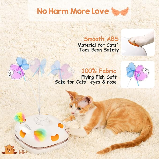ORSDA Cat Toys for Indoor Cats, 5 in 1 Interactive Automatic Kitten Toys Rechargeable Electric Hide and Seek, Moving Feather, Whack-A-Mole, Spin Flying Teaser Wand Exercise Kicker, Gifts for Cat