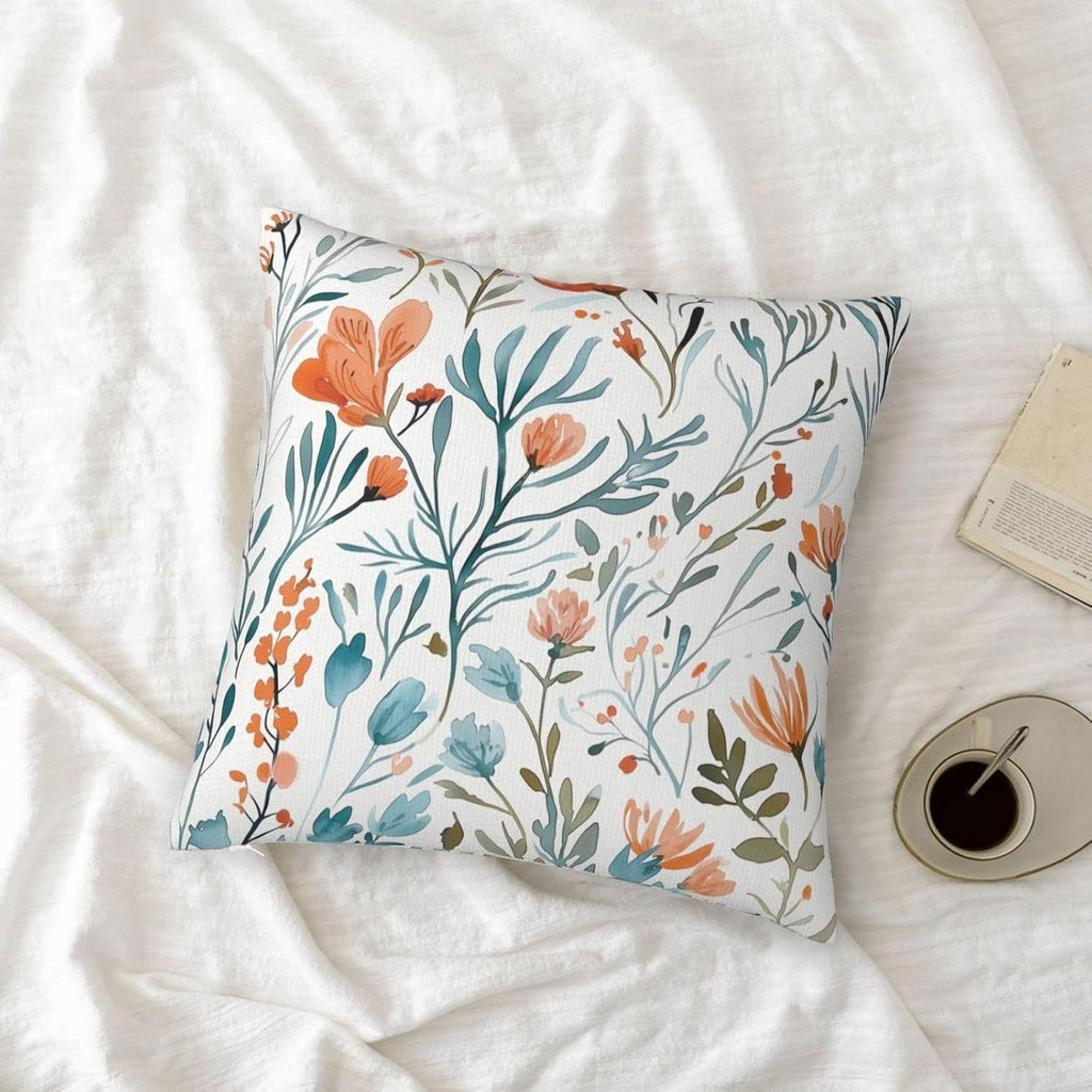 Turquoise Orange Floral Throw Pillow Covers 18x18 in Set of 2 Decorative Teal Orange Flower Square Pillowcase Pillowcovers for Couch Living Room Sofa Bedroom