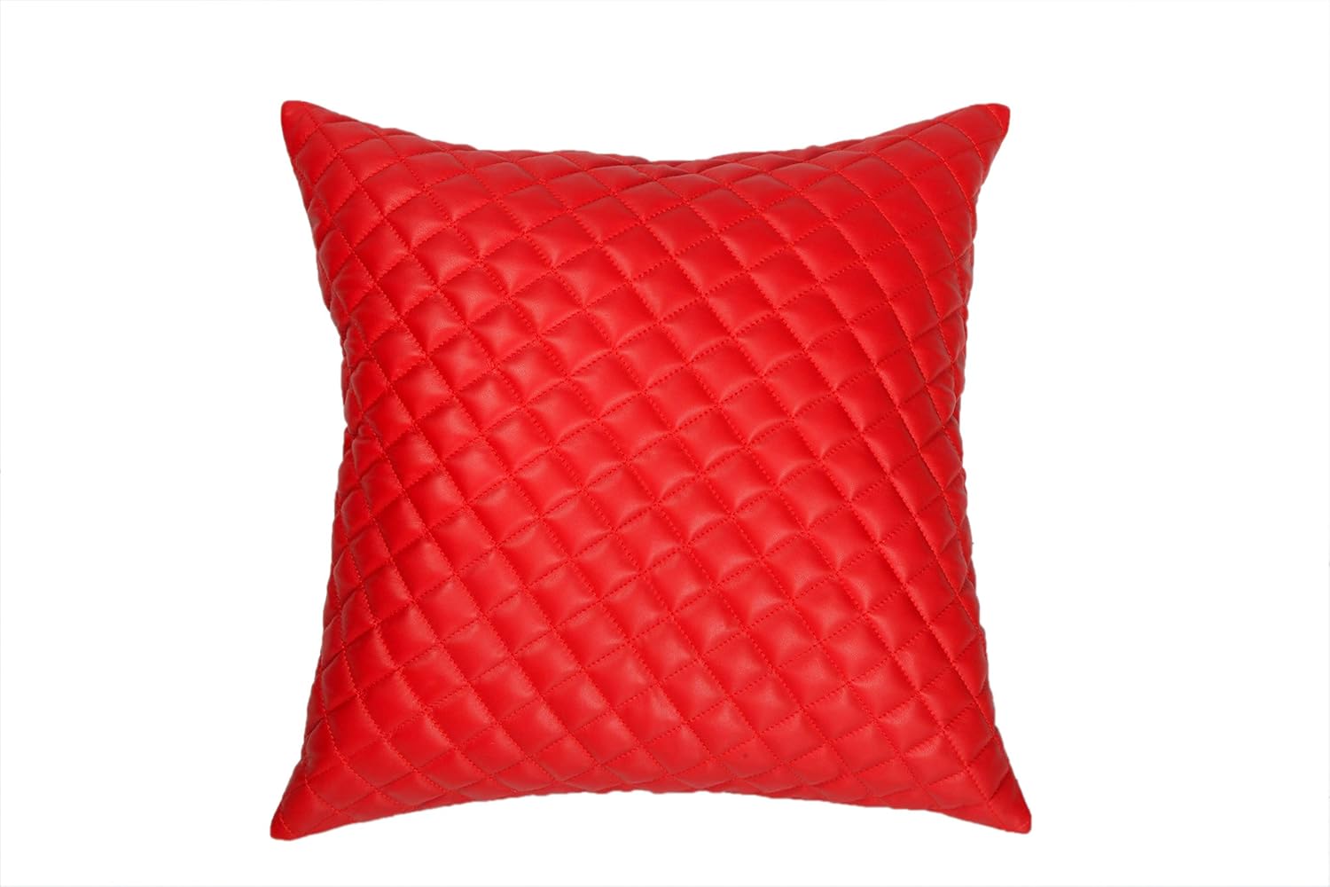 100% Lambskin Leather Diamond Lattice Pattern Pillow Cover - Sofa Cushion Case - Decorative Throw Covers for Living Room & Bedroom - 22x22 Inches - Red Pack of 1