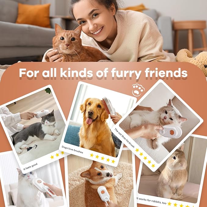 Cat Steam Brush for Shedding, 4 in 1 Rechargeable Steam Brush for Cats and Dogs, Anti-Static, Massage, Cleaning, Shedding & Combing All In One!