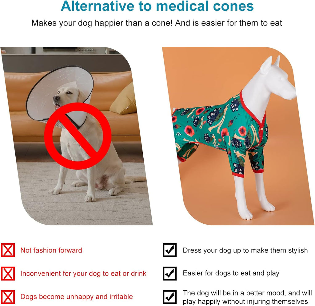 LovinPet Pitbull Dog Pajamas, Pet Anxiety Relief Shirt, UV Protection Dog Clothes, Comfy Lightweight Fabric, Turquoise Peacock Prints, Pet Pajamas for Dogs, Pitbull Clothes, Green M