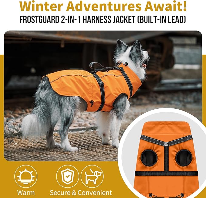 OneTigris Dog Coat with Harness - Reflective Adjustable Coats for Medium and Large Dogs, Waterproof Warm Winter Coat, Soft Heavy Fleece Lining with Back Zipper Dog Jackets