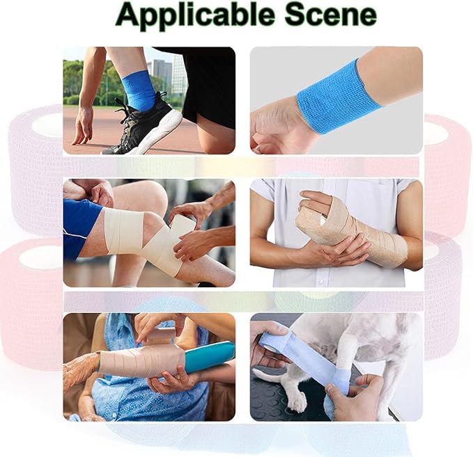 24 Pack Self Adhesive Bandage Wrap 2 Inch x 5 Yards Non-Woven Bandage,Vet Wrap Breathable Elastic Self-Adherent Tape for Stretch Athletic, Sports, Wrist, Ankle (Black)