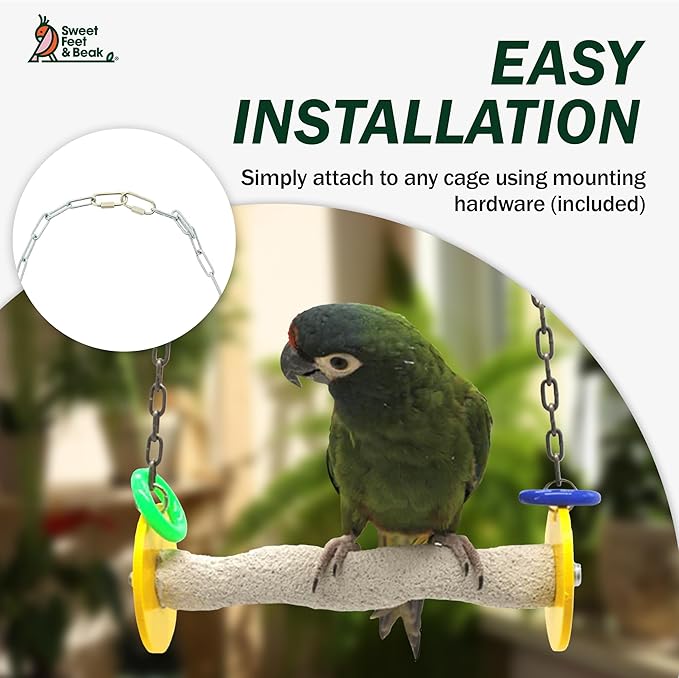 Roll Bird Swing - Pumice Perch Bird Toys Trims Nails and Beaks, Safe and Non-Toxic Bird Cage Accessories for Small and Large Birds, Swinging Toys Birds Will Love, Small 7.5 Inches