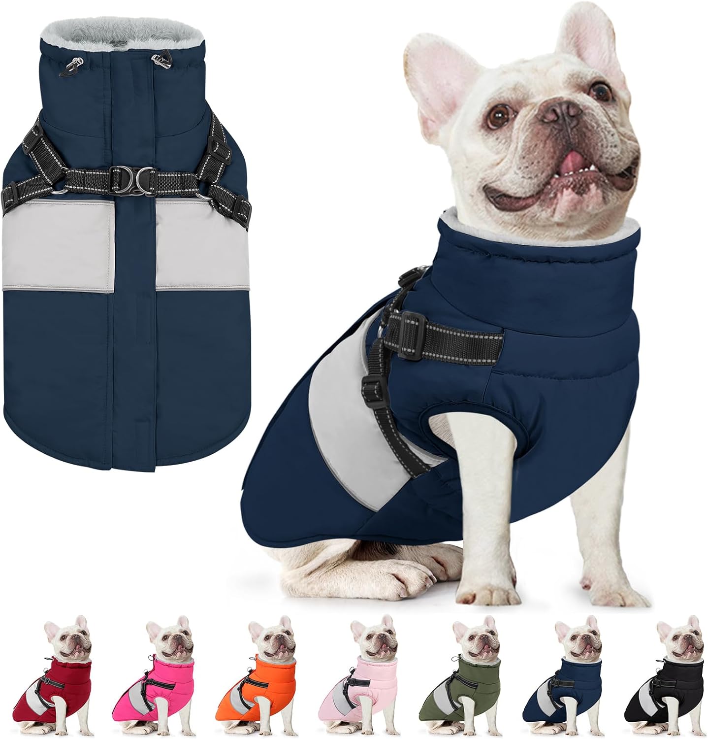 AOFITEE Dog Coat, Warm Dog Jacket with Harness Built in, Waterproof Coats for Small Dogs, Dogs Winter Coat Puffer Jacket with Zipper & Fleece Collar, Pet Snowsuit Sweater for Chihuahua Yorkshire, XS