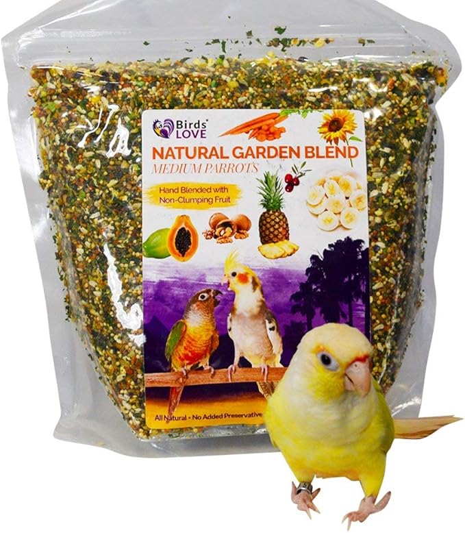 Birds LOVE All Natural Garden Blend Bird Food for Medium Birds - Cockatiels, Green Cheek Conures, Ringneck Parakeets and Small Quakers 4lb