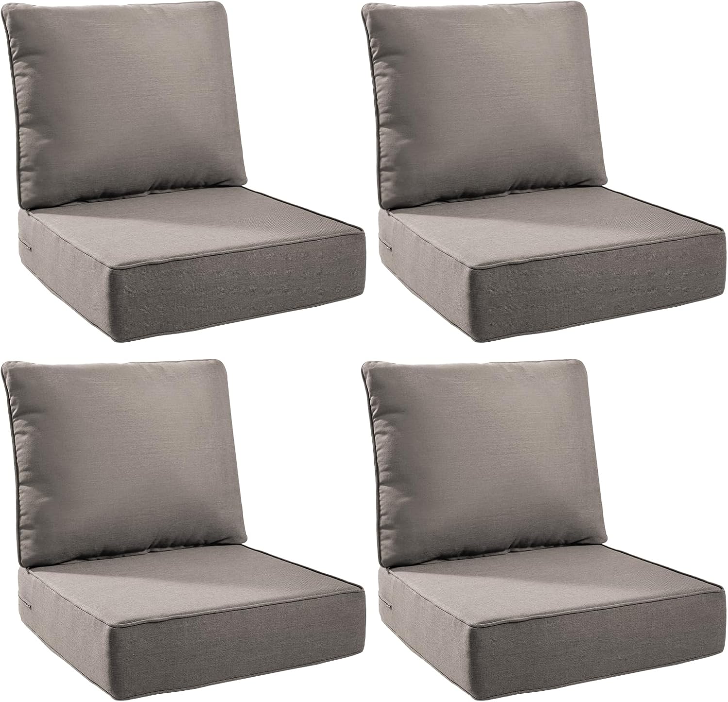 6" Thick Outdoor Cushions 24x24x6, 4-Set Deep Seat Patio Cushions with Removable Cover, Waterproof & Fade Resistant Replacement for Wicker Chair, Loveseat, Sofa - Grey