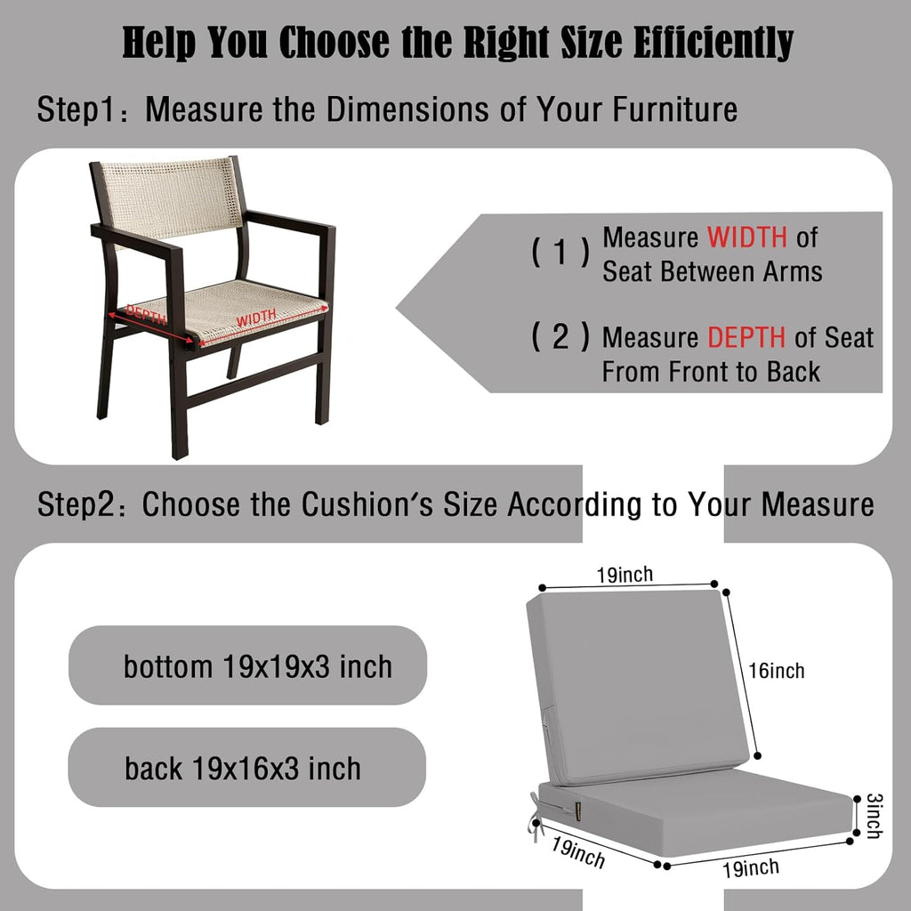 idee-home Outdoor Cushions for Patio Furniture, Outdoor Seat Cushion, Waterproof Couch Hampton Bay Deep Seat Replacement Chair Cushions for Garden Lawn Backyard Deck, 19 x 19 Grey