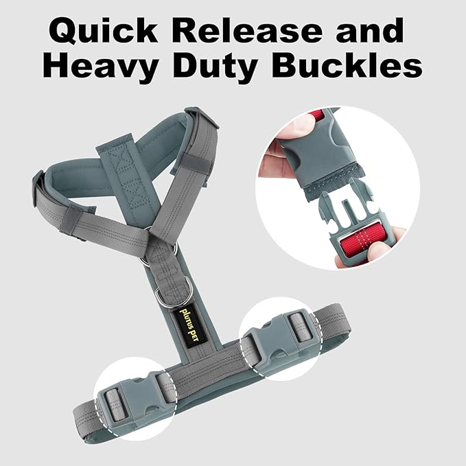 Plutus Pet No Pull Dog Harness, Adjustable Nylon Harness with Soft Padding, Reflective and Heavy Duty Dog Harness for Small, Medium, Large Dogs(Gray, M)