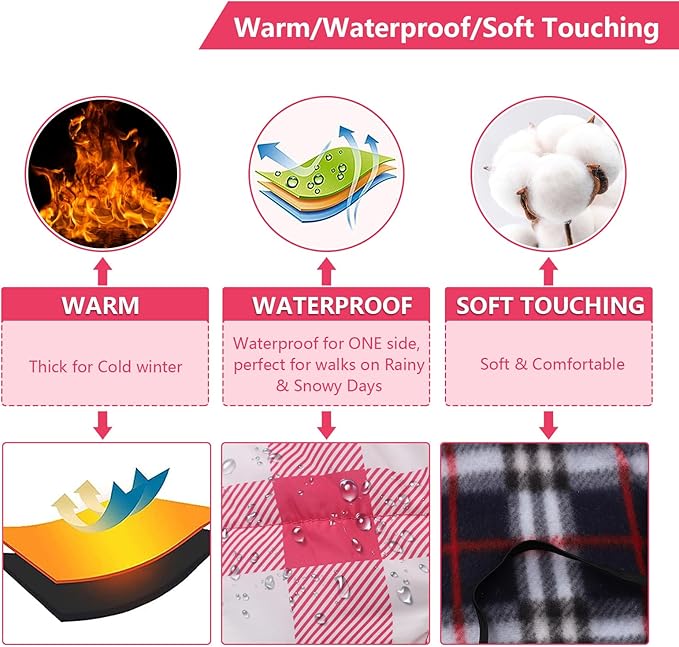 Dog Coat with Harness,Small Dog Winter Coat,Doggie Jackets with Built in Harness,Adjustable Warm Jacket for Medium Large Dogs,Pet Puppy Cold Weather Coats for Dogs Waterproof (PlaidPink, XX-Large)