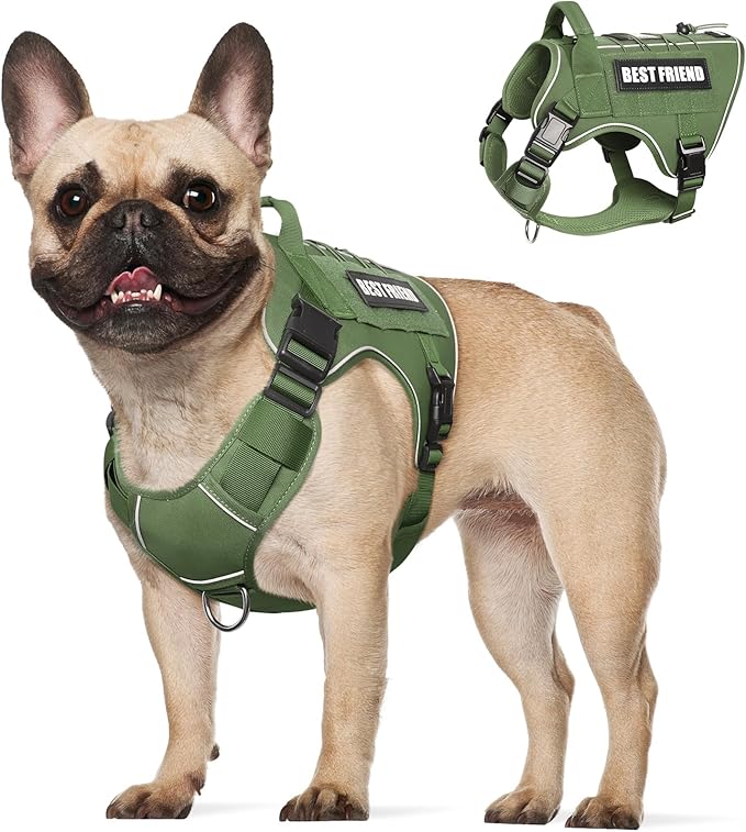 Tactical Dog Harness Medium Sized Dog,No Pull Military Dog Vest with Handle&Molle,Reflective Heavy Duty Pet Harness for K9 Working Walking Hiking Training Green M